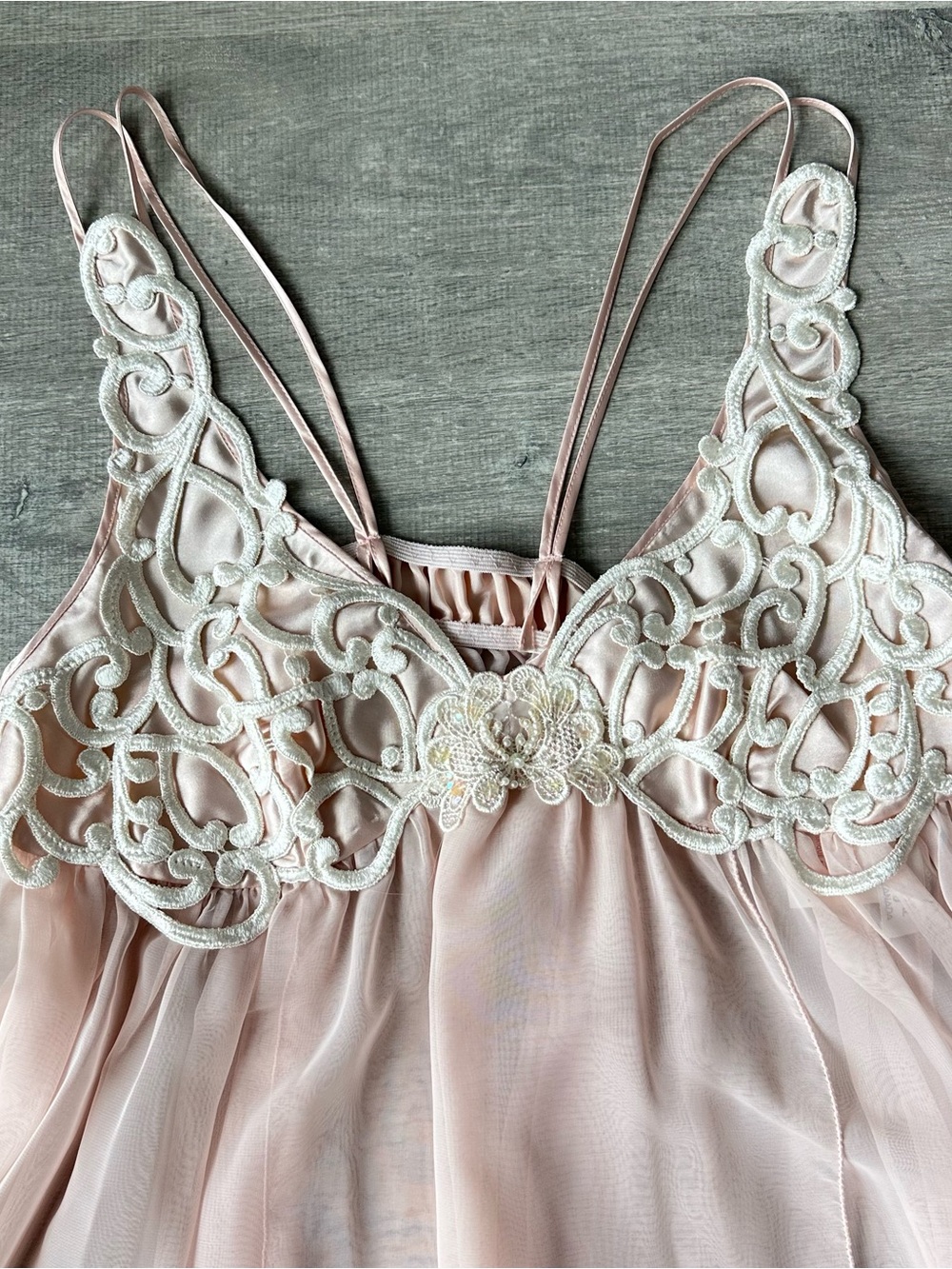 Deadstock 90s Coquette Sheer Pink Lace Slip Dress Made in Canada - Picture 2 of 8